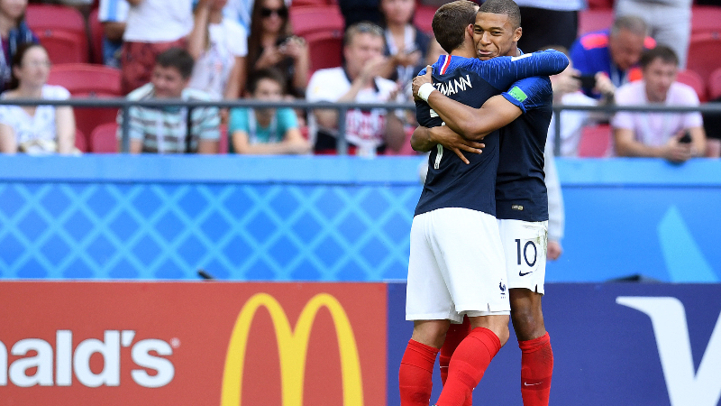 France forwards Antoine Griezmann (7) Kylian Mbappe (10)