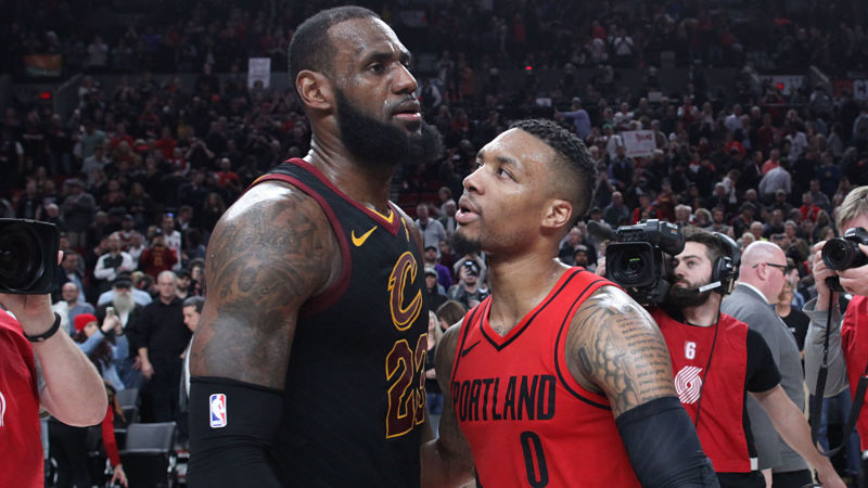 Portland Trail Blazers guard Damian Lillard and Los Angeles Lakers forward LeBron James